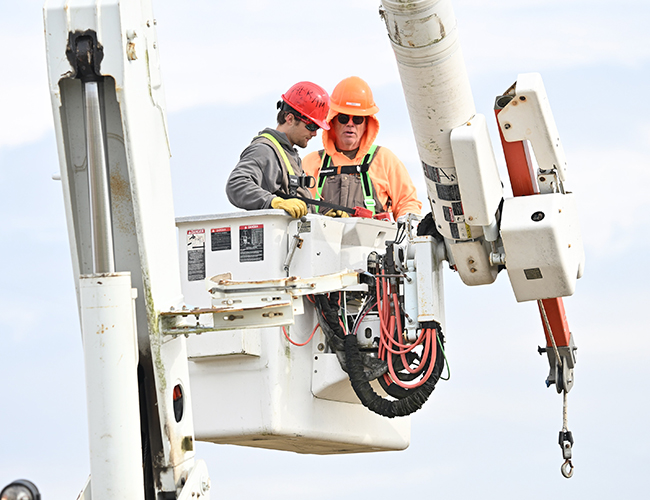 working in utility truck